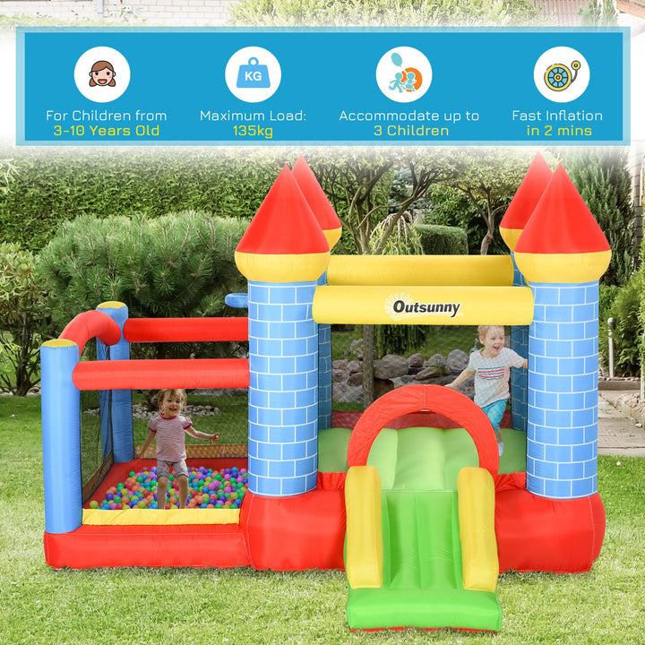Outsunny Kids Bounce Castle House Inflatable Trampoline Slide Water Pool Basket 4 in 1 with Inflator for Kids Age 3-10 Castle Design 3 x 2.75 x 2.1m
