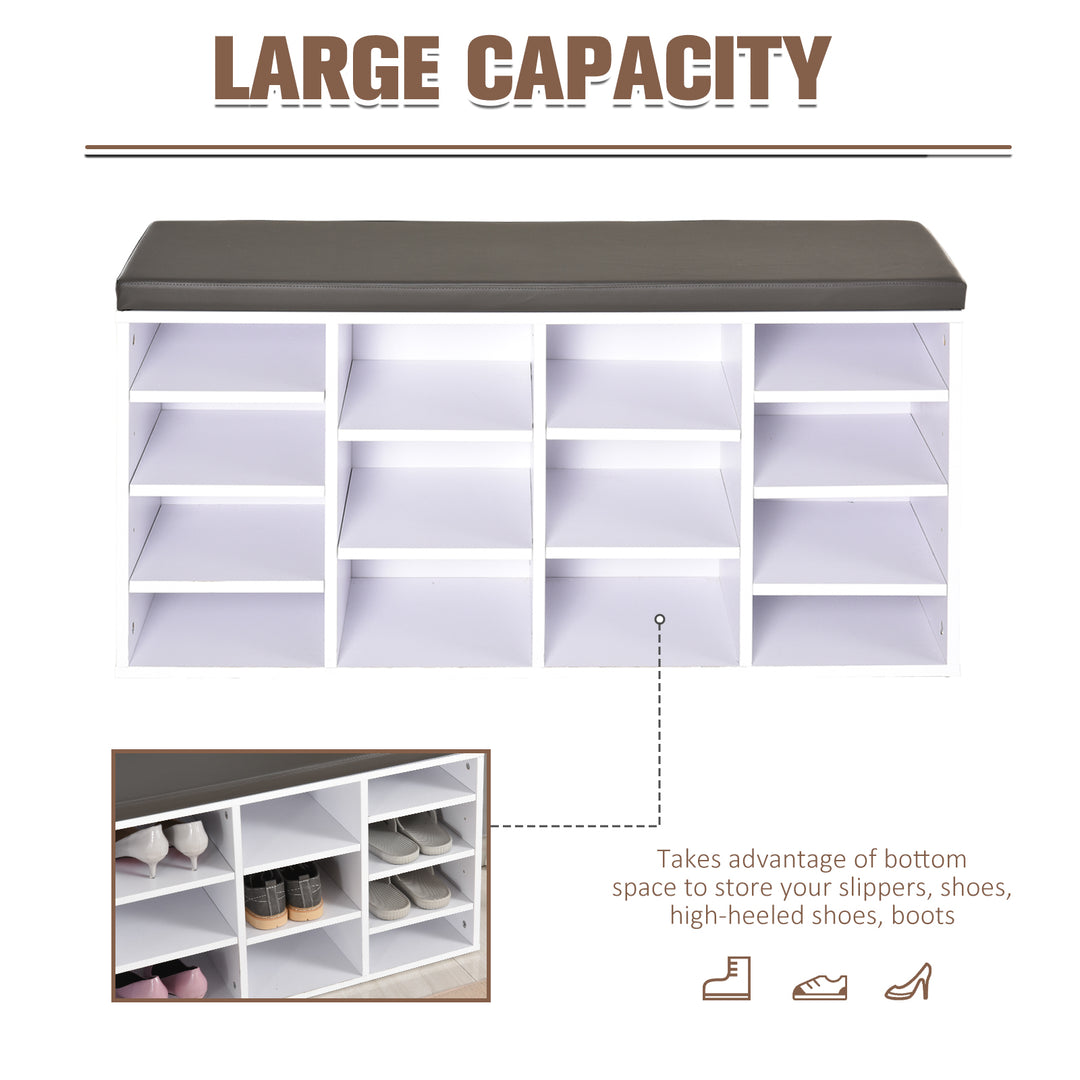 Multi-Storage Shoe Rack w/ 14 Compartments Cushion Moving Shelves - White