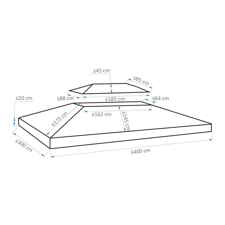 3x4m Gazebo Replacement Roof Canopy 2 Tier Top UV Cover Garden Patio Outdoor Sun Awning Shelters Light Grey (TOP ONLY)