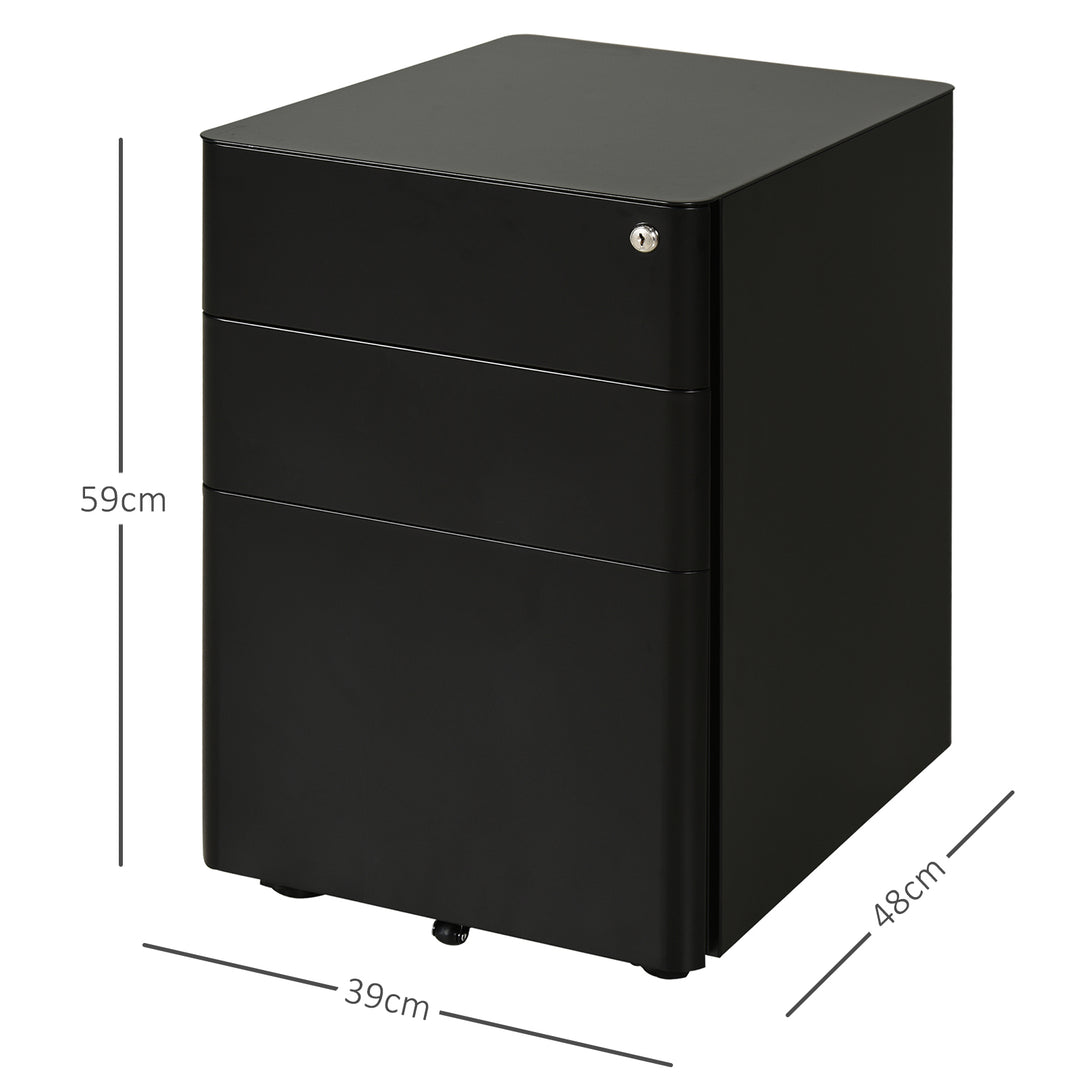 Fully Assembled 3 Drawer Steel Metal Filing Cabinet Lockable Rolling Vertical File Cabinet Black