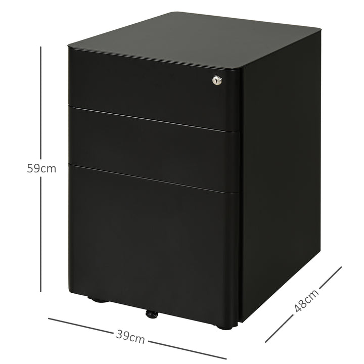 Fully Assembled 3 Drawer Steel Metal Filing Cabinet Lockable Rolling Vertical File Cabinet Black