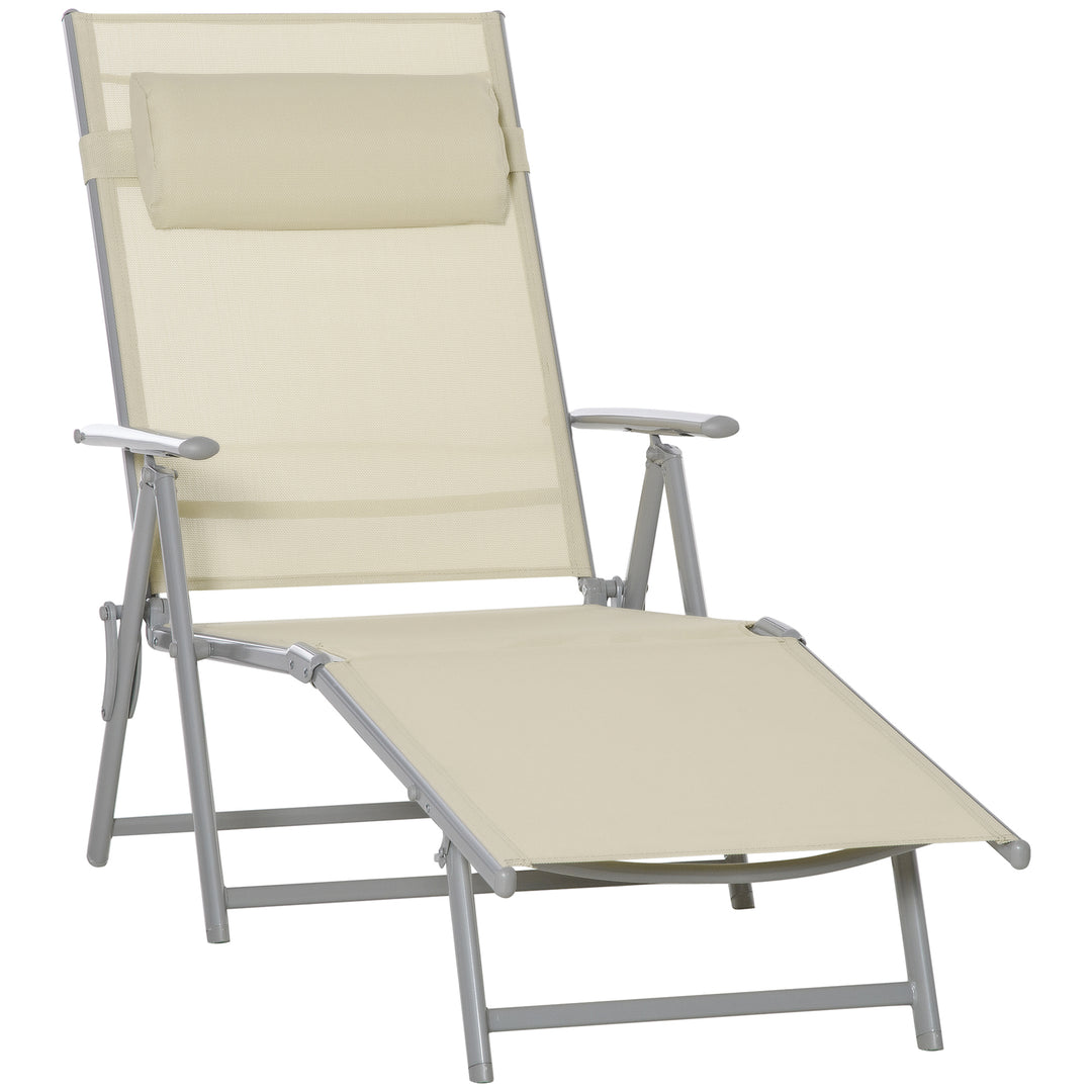 Outsunny Outdoor Folding Chaise Lounge Chair Recliner with Portable Design & 7 Adjustable Backrest Positions , Steel Fabric Sun Lounger- Beige