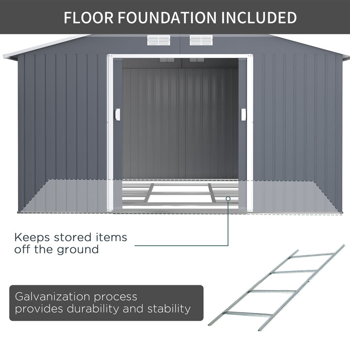 Outsunny 6.5 x 11FT Foundation Ventilation Steel Outdoor Garden Shed Grey