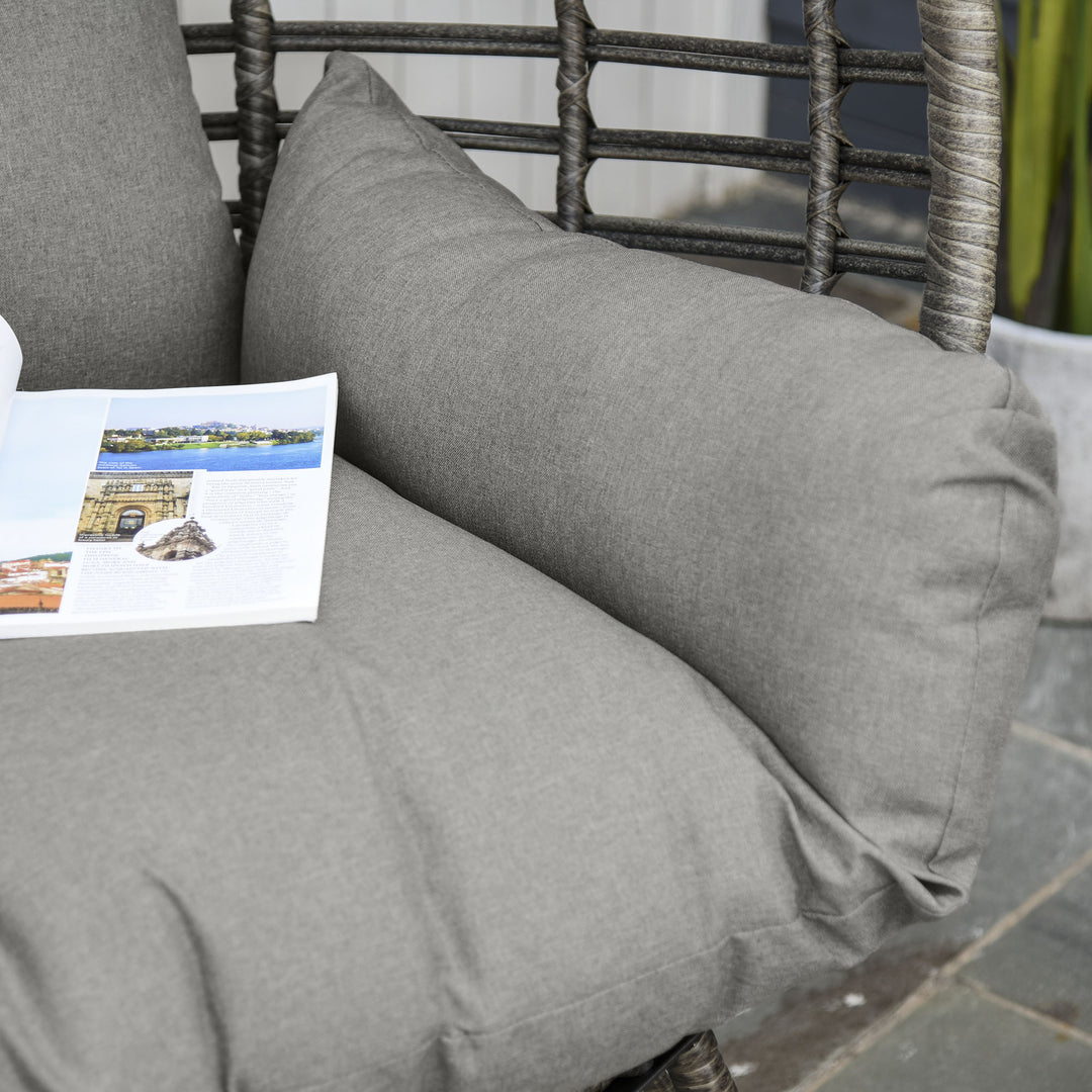 Outdoor Indoor Rattan Egg Chair Wicker Weave Teardrop Chair with Cushion Grey