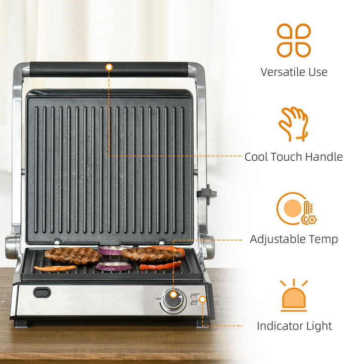 Health Grill & Panini Press, 4 Slice Toastie Machine, 2000W Electric Non-stick Grill with 180° Flat Open, Drip Tray, Removable Plate, Spatula