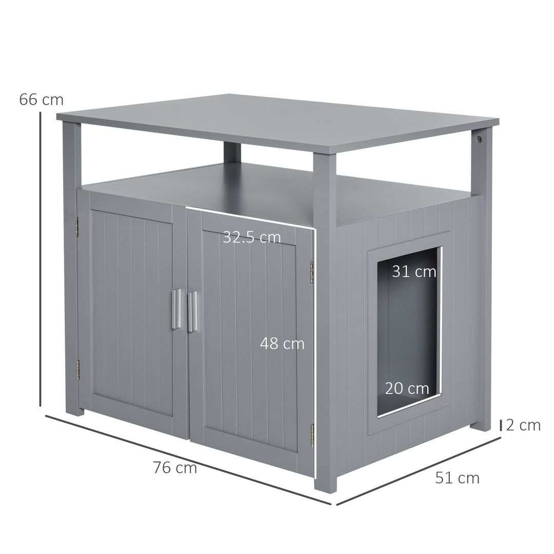 Wooden Cat Litter Box Enclosure Furniture with Adjustable Interior Wall & Large Tabletop for Nightstand, Grey
