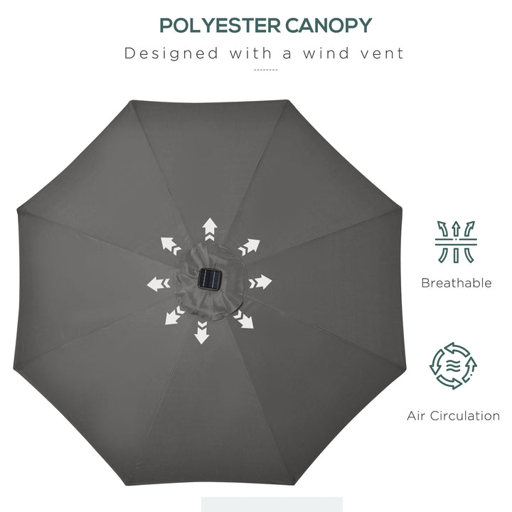 Garden 24 LED Light Parasol Outdoor Tilt Sun Umbrella Patio Club Party Event Manual Sun Shade w/ Hand Crank Grey