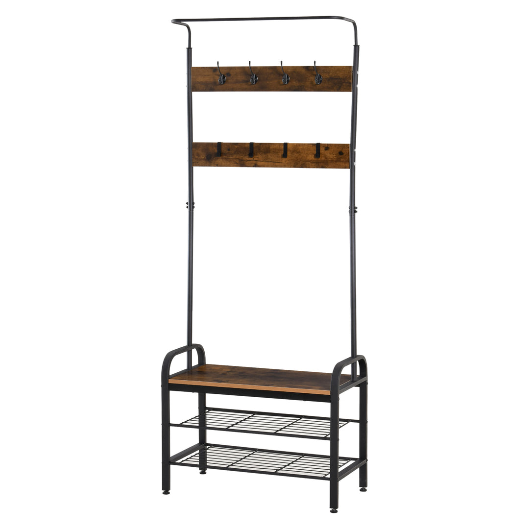 Coat Rack Stand Industrial hallway Shoe Rack Removable Hooks Metal Wood Hangers Storage Cabinet Rustic Brown 72L×34W×185H(cm)