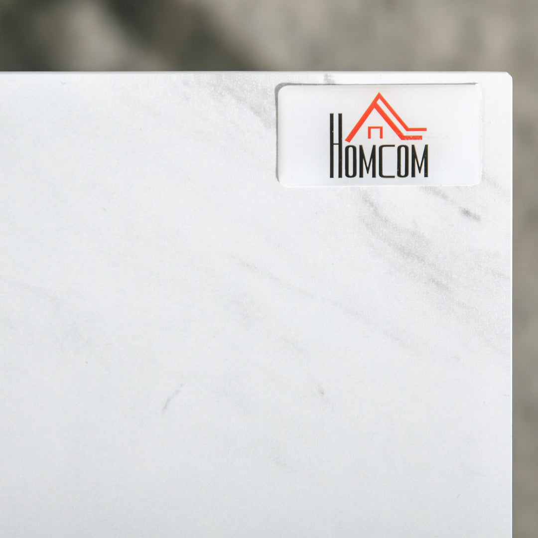 HOMCOM Modern Coffee Table Set of Two, Marble-Effect Nest of Tables with Steel Frame for Living Room, White and Black