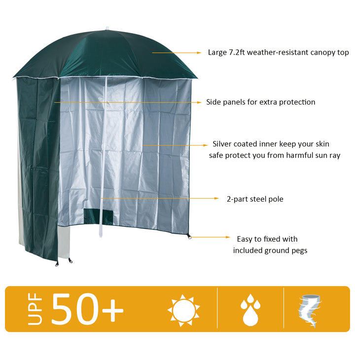 Outsunny 2.2M Fishing Umbrella Parasol W/ Side-Dark Green