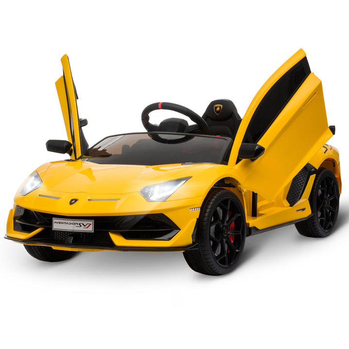 Compatible 12V Battery-powered Kids Electric Ride On Car Lamborghini Aventador Sports Racing Car Toy with Parental Remote Control Lights Yellow