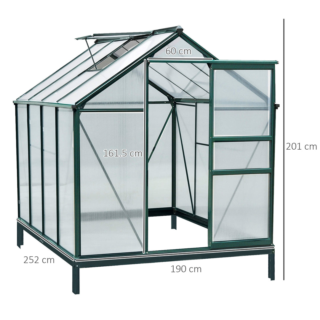 Large Walk-In Greenhouse Aluminium Frame Greenhouse Garden Plants Grow Galvanized Base w/ Slide Door, 6 x 8 ft