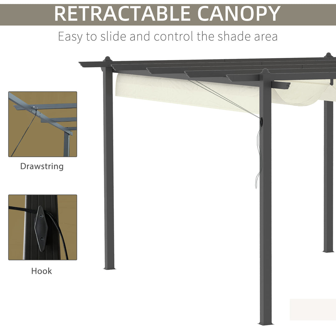 Aluminum Pergola Gazebo Garden Shelter with Retractable Roof Canopy 4x3m - Cream White
