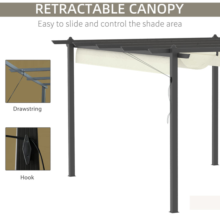 Aluminum Pergola Gazebo Garden Shelter with Retractable Roof Canopy 4x3m - Cream White