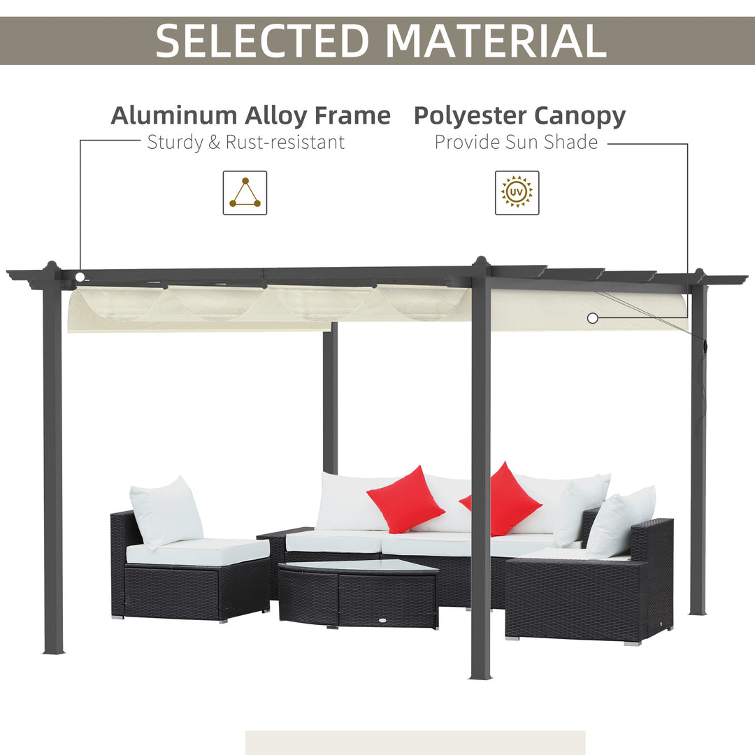 Aluminum Pergola Gazebo Garden Shelter with Retractable Roof Canopy 4x3m - Cream White