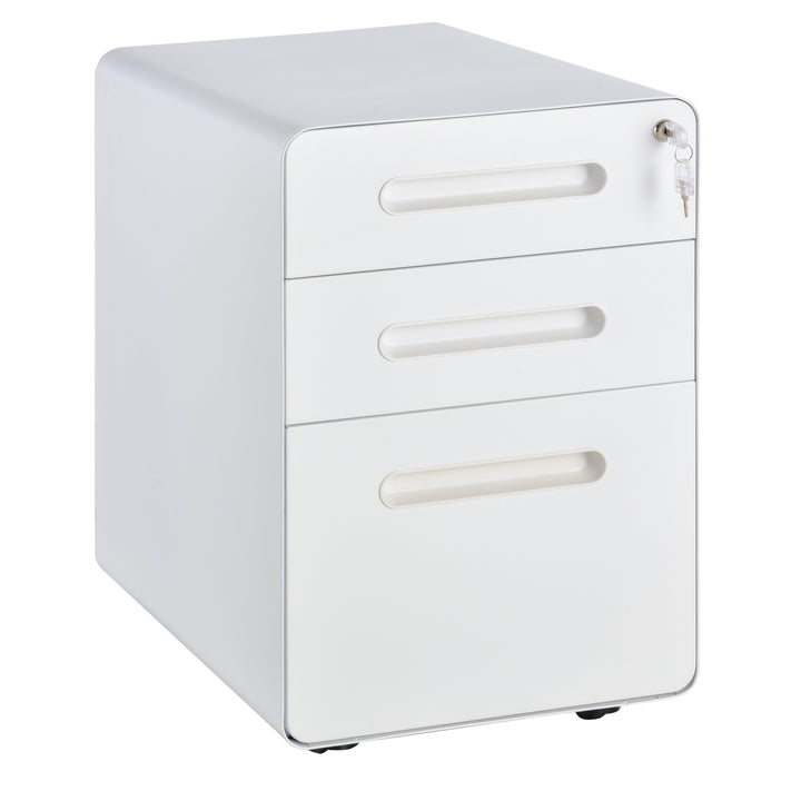 Fully Assembled 3-Drawer Mobile File Cabinet Lockable All-Metal Rolling Vertical File Cabinet White