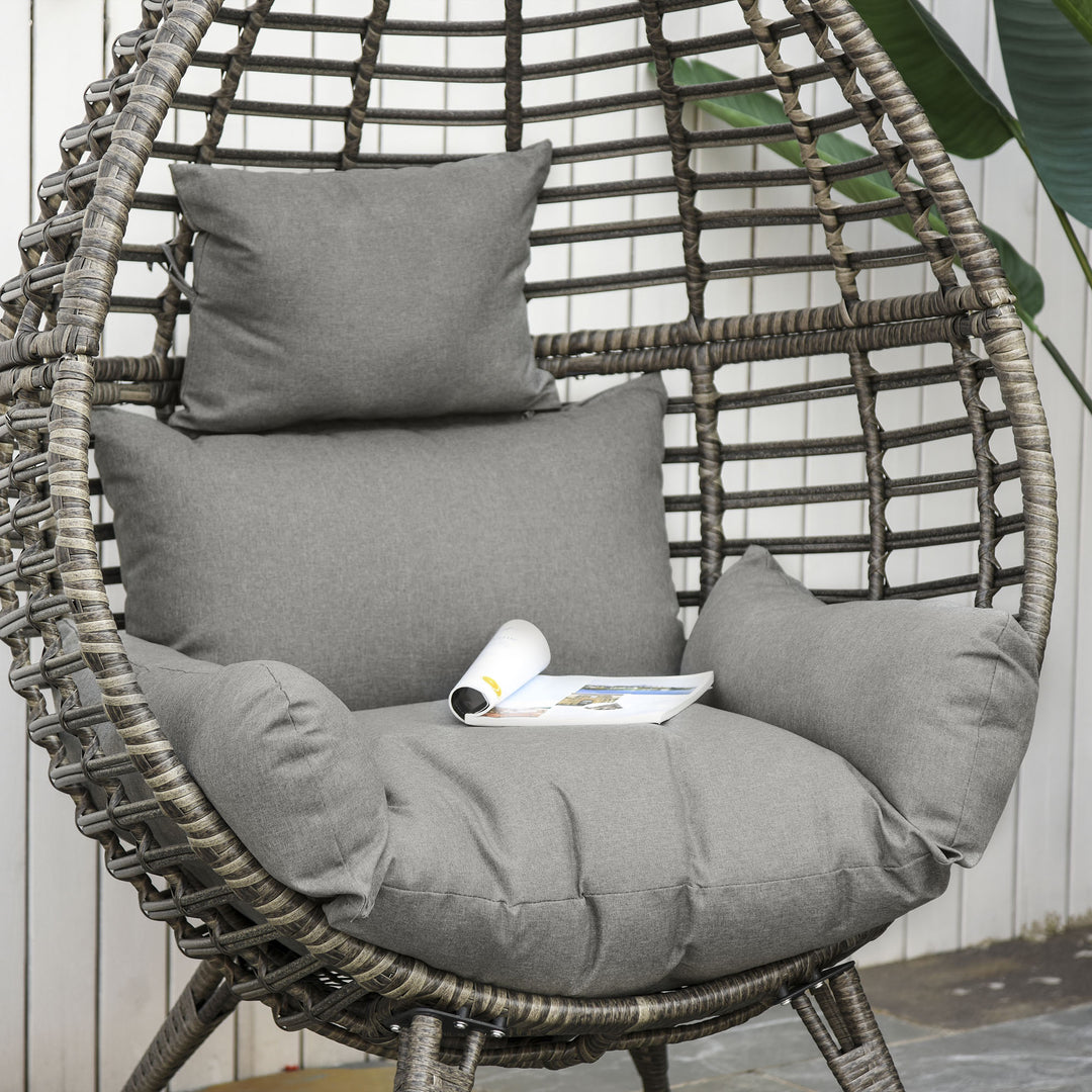 Outdoor Indoor Rattan Egg Chair Wicker Weave Teardrop Chair with Cushion Grey