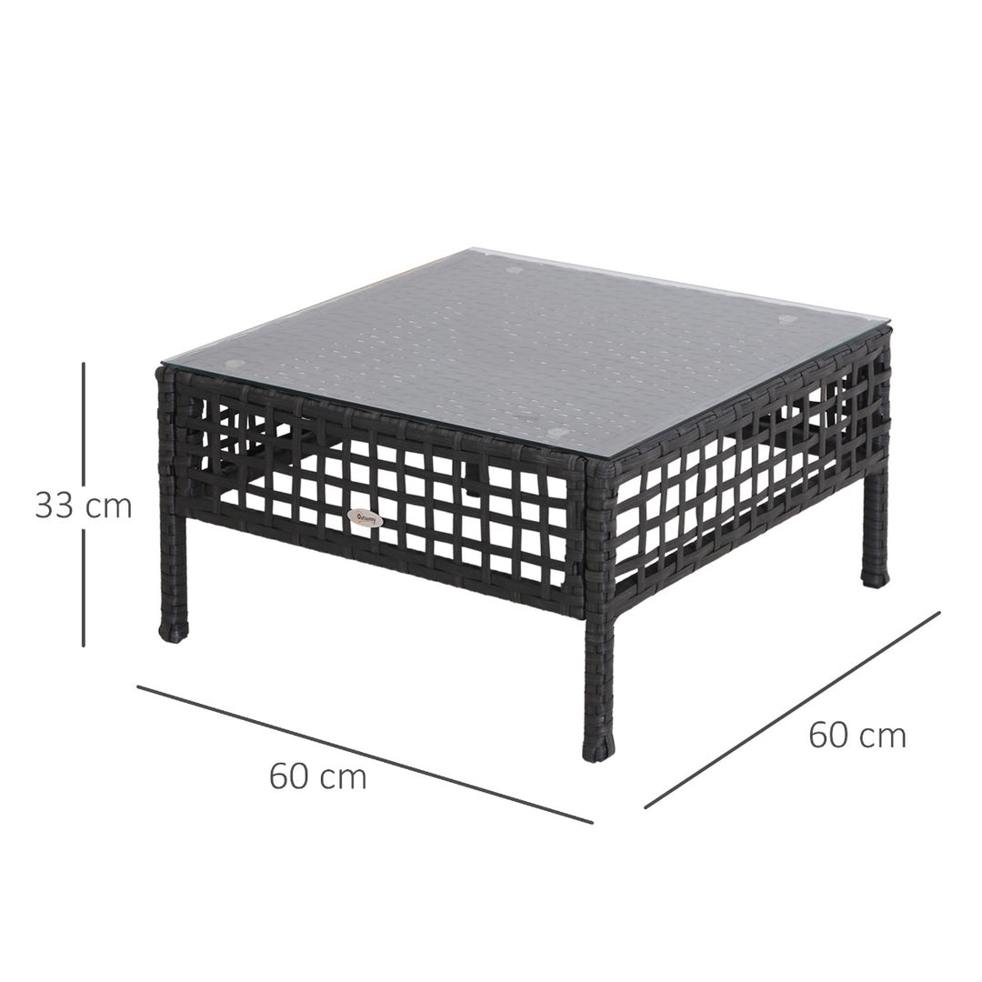 Rattan Coffee End Table W/ Glass 60Lx60Wx33H cm-Black