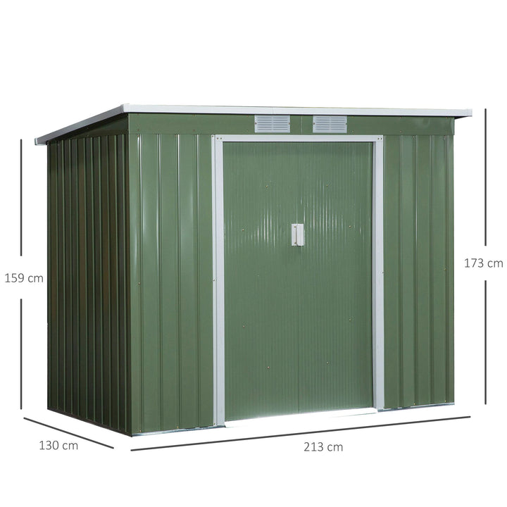 Outsunny Pend Garden Storage Shed w/ Foundation Double Door Ventilation Window Sloped Roof Outdoor Equipment Tool Storage 213 x 130 x 173 cm
