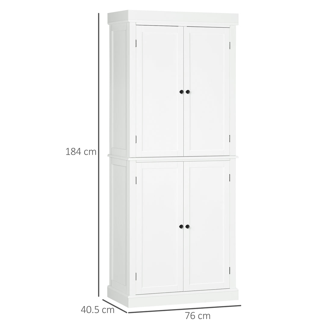 Freestanding Kitchen Cupboard with 4 Doors, Storage Cabinet with 6-Tier Shelving and 4 Adjustable Shelves, White