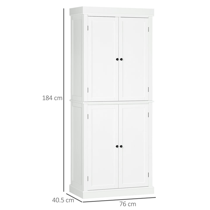 Freestanding Kitchen Cupboard with 4 Doors, Storage Cabinet with 6-Tier Shelving and 4 Adjustable Shelves, White