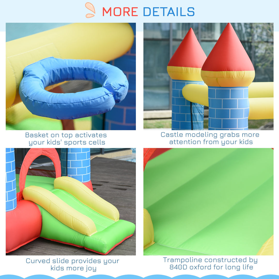 Outsunny Kids Bounce Castle House Inflatable Trampoline Slide Water Pool Basket 4 in 1 with Inflator for Kids Age 3-10 Castle Design 3 x 2.75 x 2.1m