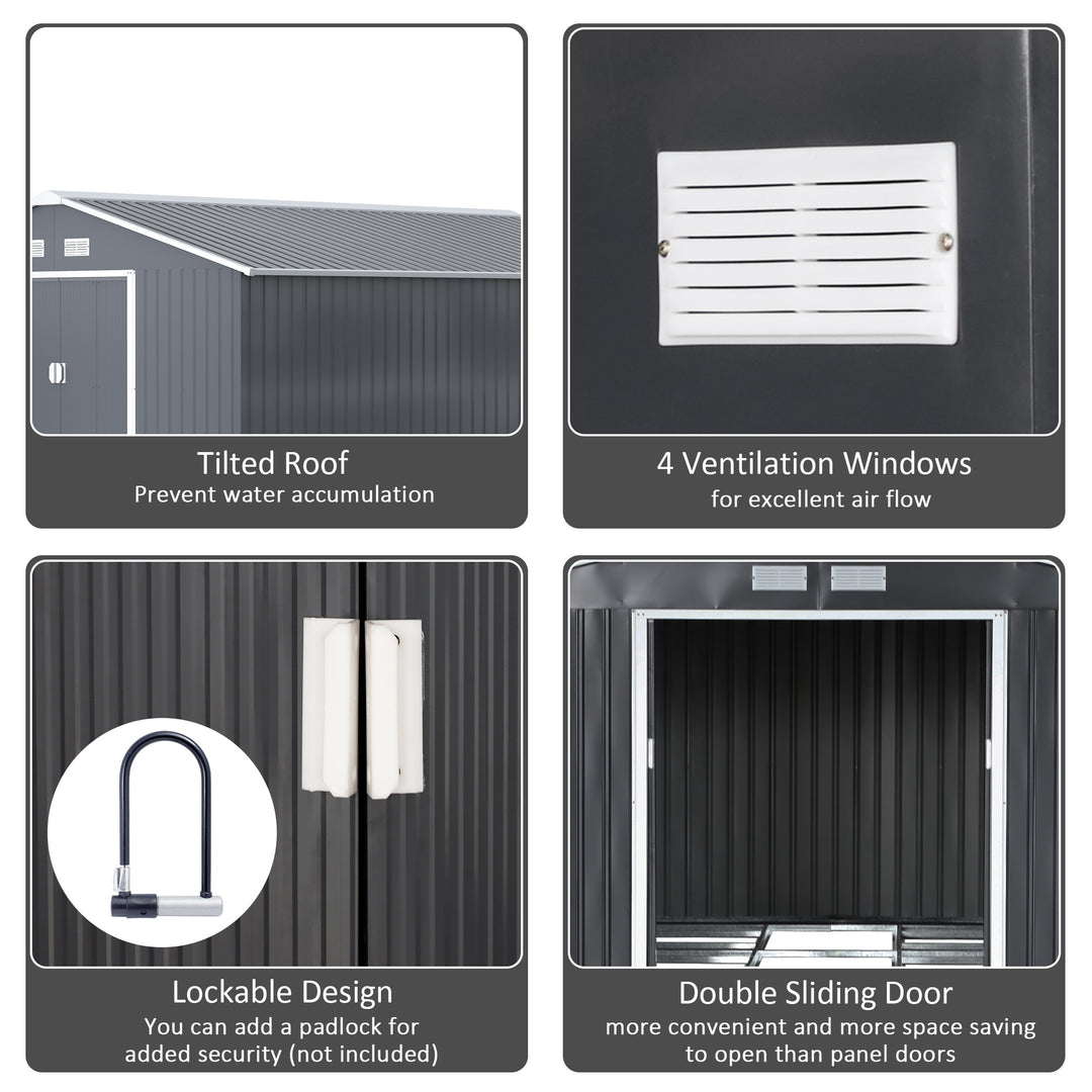 Outsunny 6.5 x 11FT Foundation Ventilation Steel Outdoor Garden Shed Grey
