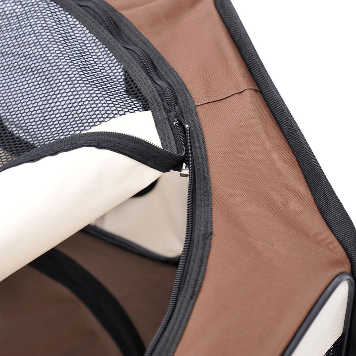 PawHut Fabric Pet Puppy Dog Cat Rabbit Pig Guinea Playpen Run Dia90 x 41H cm Brown and Cream
