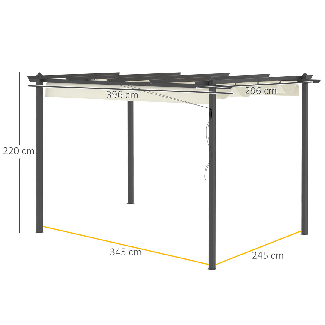 Aluminum Pergola Gazebo Garden Shelter with Retractable Roof Canopy 4x3m - Cream White