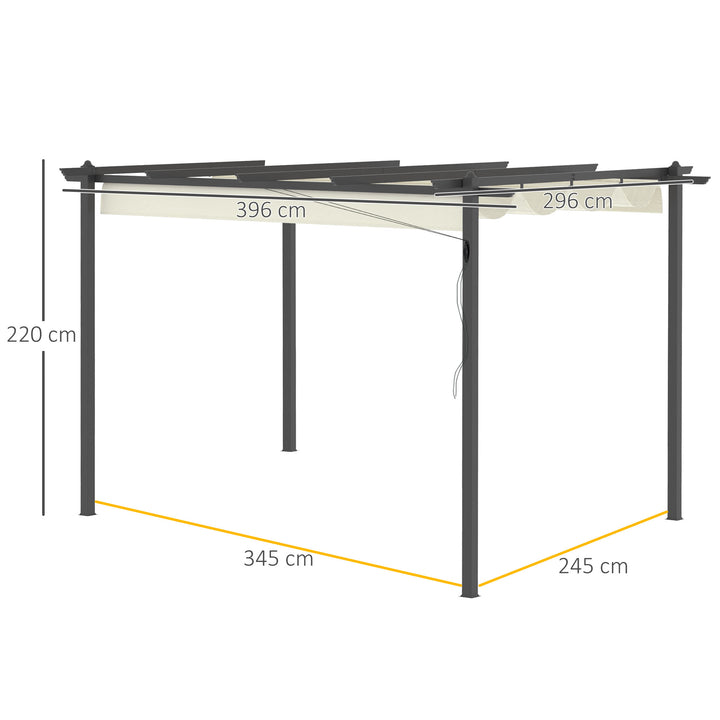 Aluminum Pergola Gazebo Garden Shelter with Retractable Roof Canopy 4x3m - Cream White