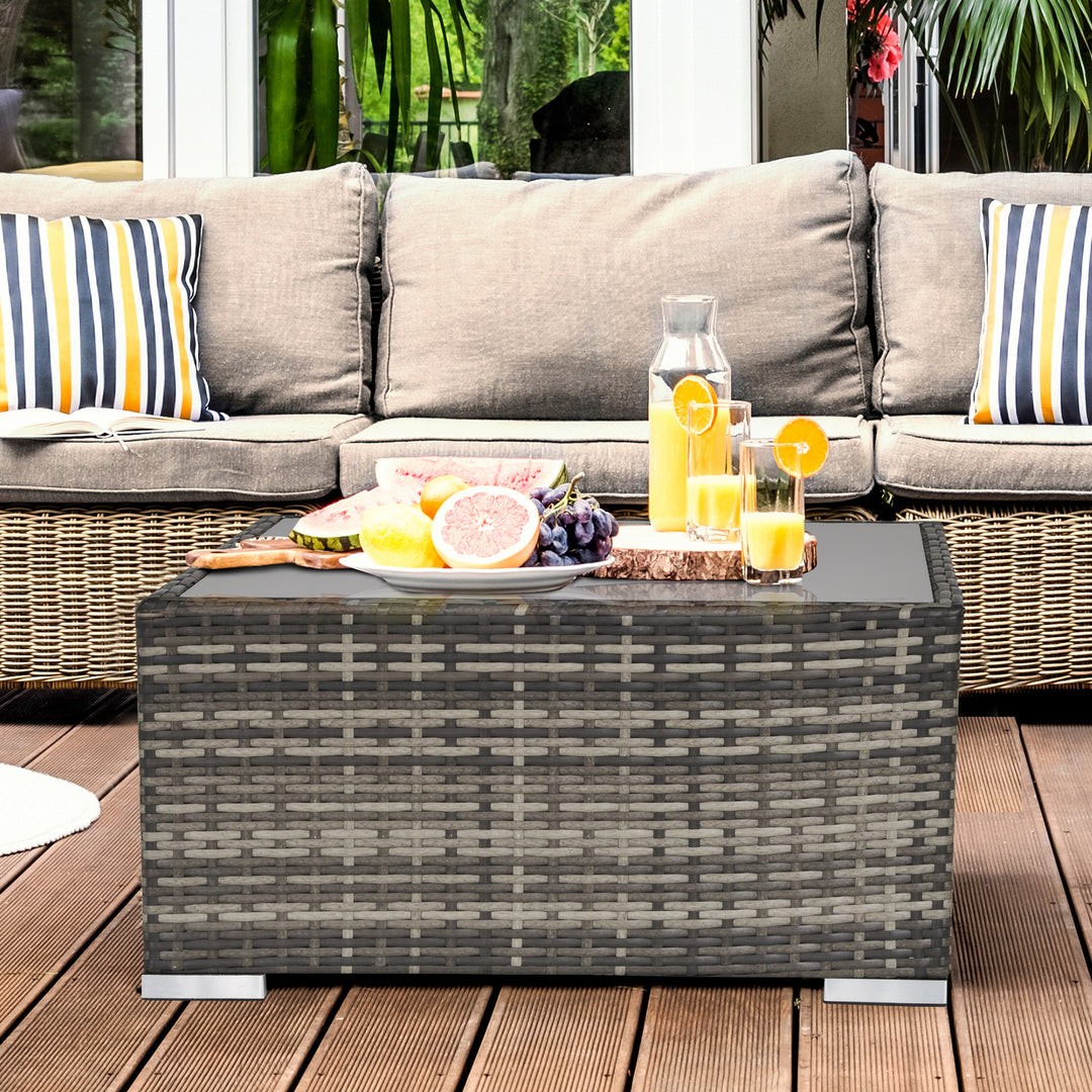 Rattan Coffee Table Ready to Use Outdoor Furniture Suitable for Garden Backyard Deep Grey