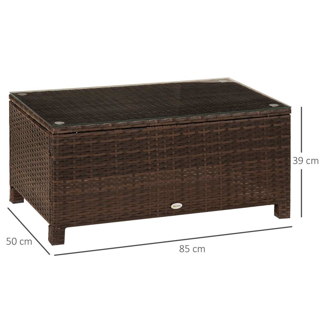 Rattan Garden Furniture Coffee Table Patio Tempered Glass (Mixed Brown)