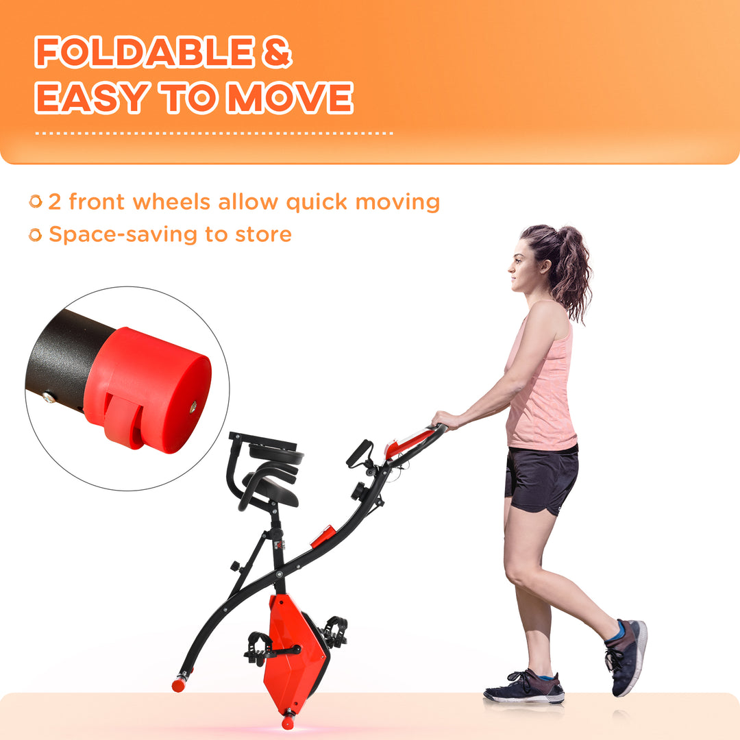 HOMCOM 2-In-1 Upright Exercise Recumbent Bike Adjustable Resistance Stationary Fitness Home Gym Foldable w/ Armrests LCD Monitor Cycling Wheels Red