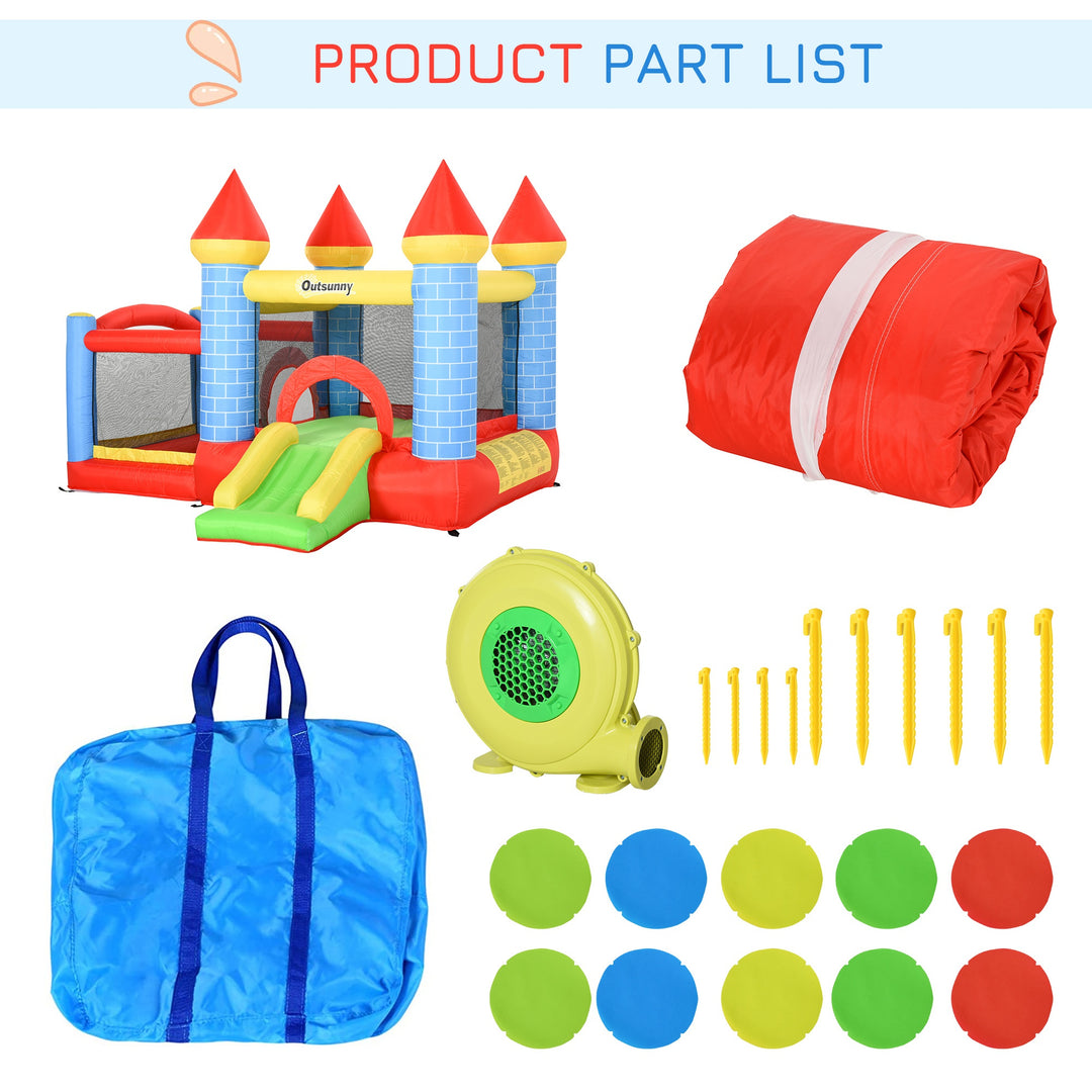 Outsunny Kids Bounce Castle House Inflatable Trampoline Slide Water Pool Basket 4 in 1 with Inflator for Kids Age 3-10 Castle Design 3 x 2.75 x 2.1m