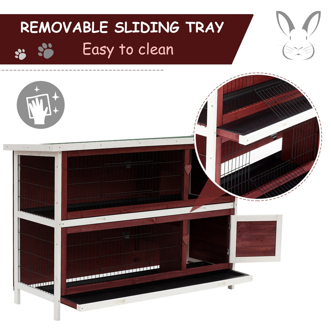 Pawhut Two Floors Wooden Rabbit Hutch Small Pet Animal Guinea Pig Ferret Bunny House Cage for Indoor and Outdoor 136.4x50x93cm