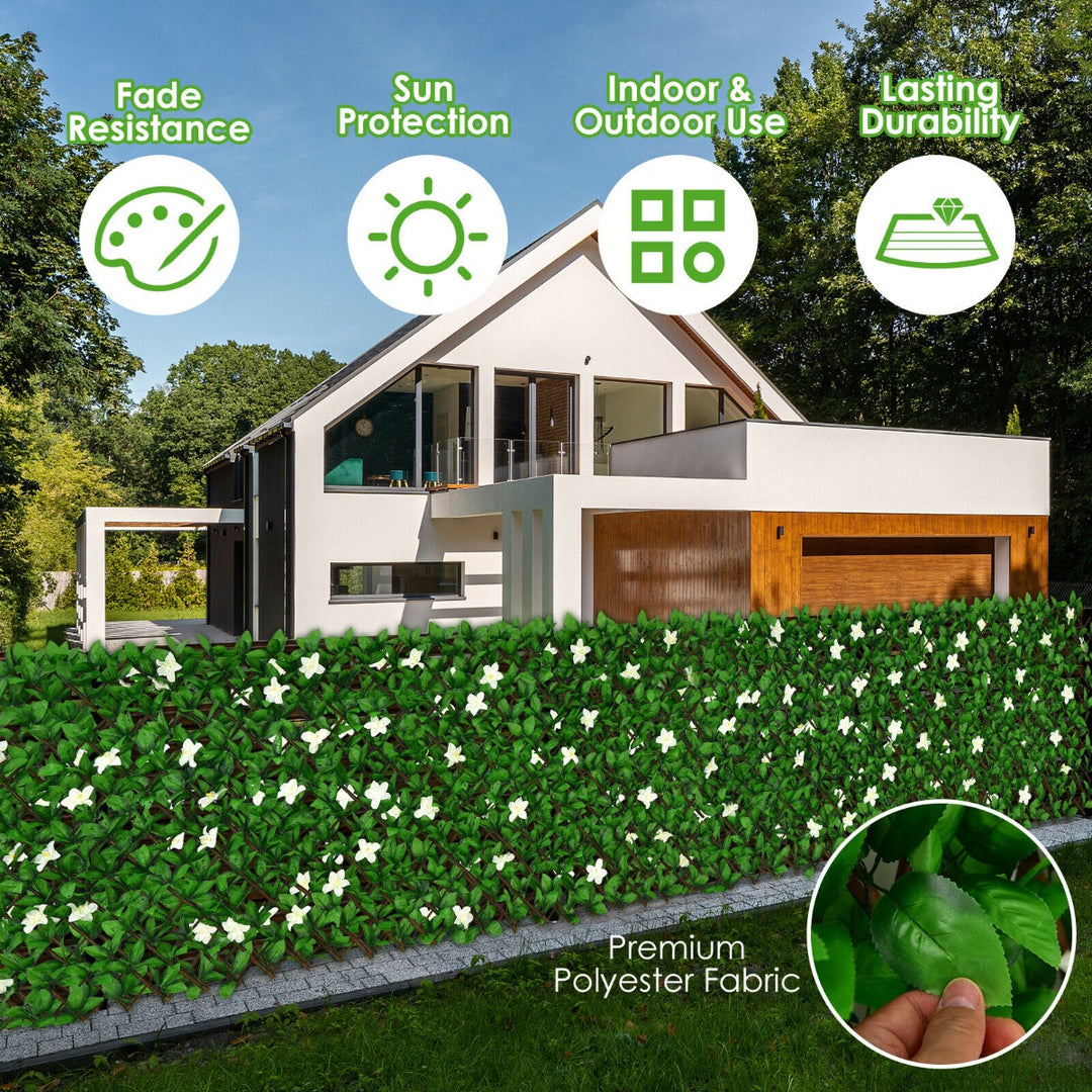 Expandable Artificial Hedge Fence with White and Purple Flowers-White