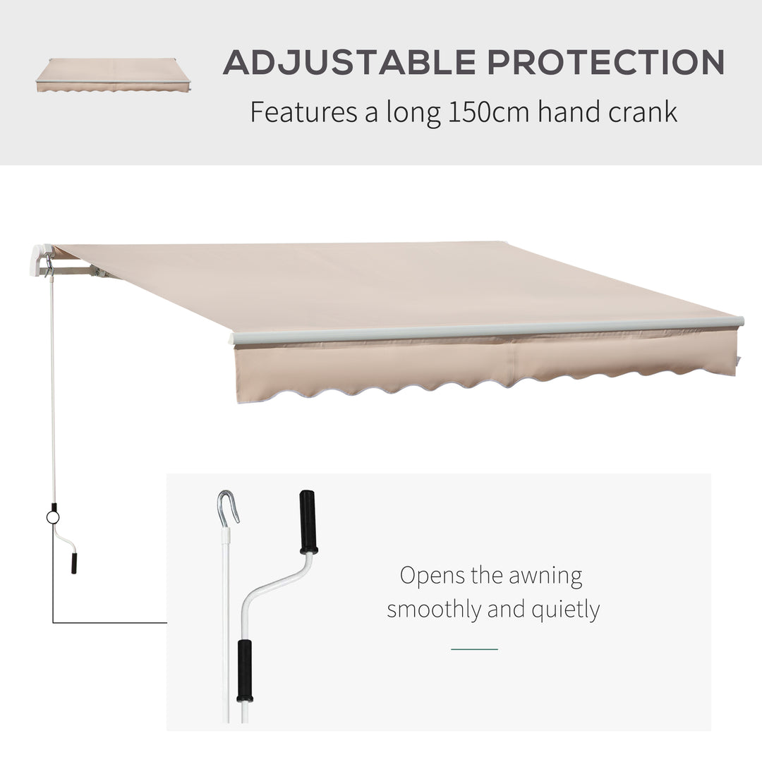 4x2.5m Retractable Manual Awning Window Door Sun Shade Canopy with Fittings and Crank Handle Beige