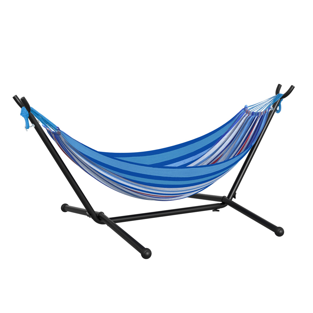 294 x 117cm Hammock with Stand Camping Hammock with Portable Carrying Bag, Adjustable Height, 120kg Load Capacity, White Stripe