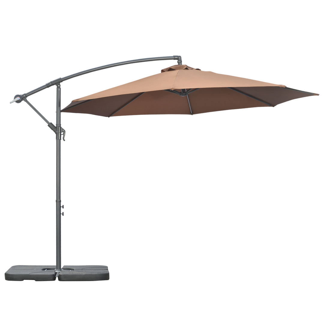 3(m) Garden Banana Parasol Cantilever Umbrella with Crank Handle, Cross Base, Weights and Cover for Outdoor, Hanging Sun Shade, Coffee