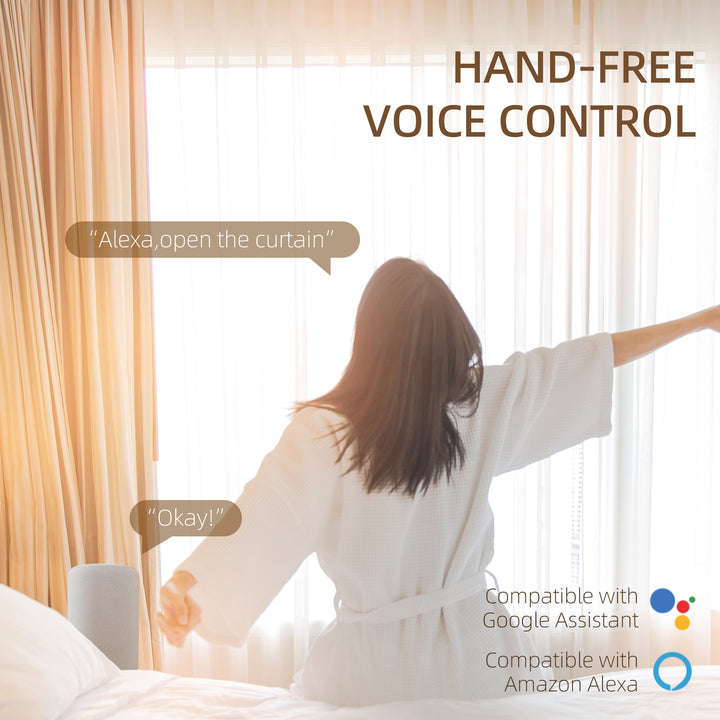 3.6 Meters Automatic Electric Curtain Track with Remote, Alexa, Google Voice, WiFi App Control, 196x5x5cm, White