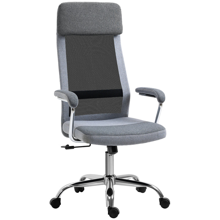 Vinsetto Office Chair Linen-Feel Mesh Fabric High Back Swivel Computer Task Desk Chair for Home with Arm, Wheels, Grey