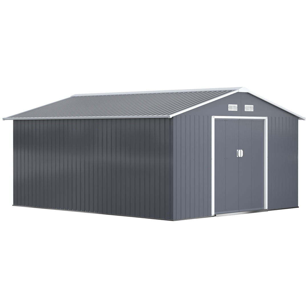 Outsunny 6.5 x 11FT Foundation Ventilation Steel Outdoor Garden Shed Grey