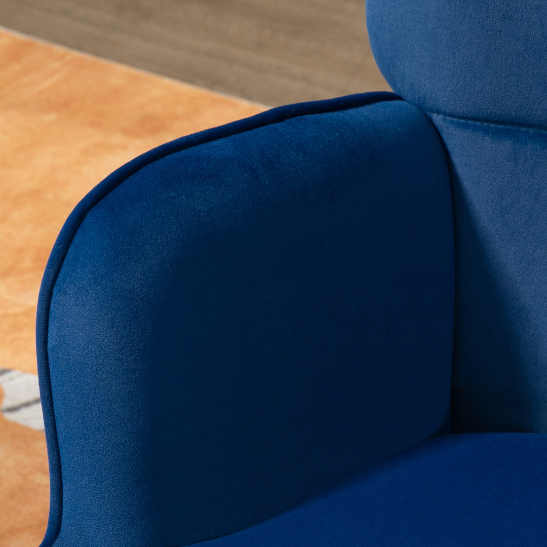 Upholstered Armchair with Footstool Set, Modern Button Tufted Accent Chair with Gold Tone Steel Legs, Wingback Chair for Living Room, Bedroom, Home Study, Dark Blue