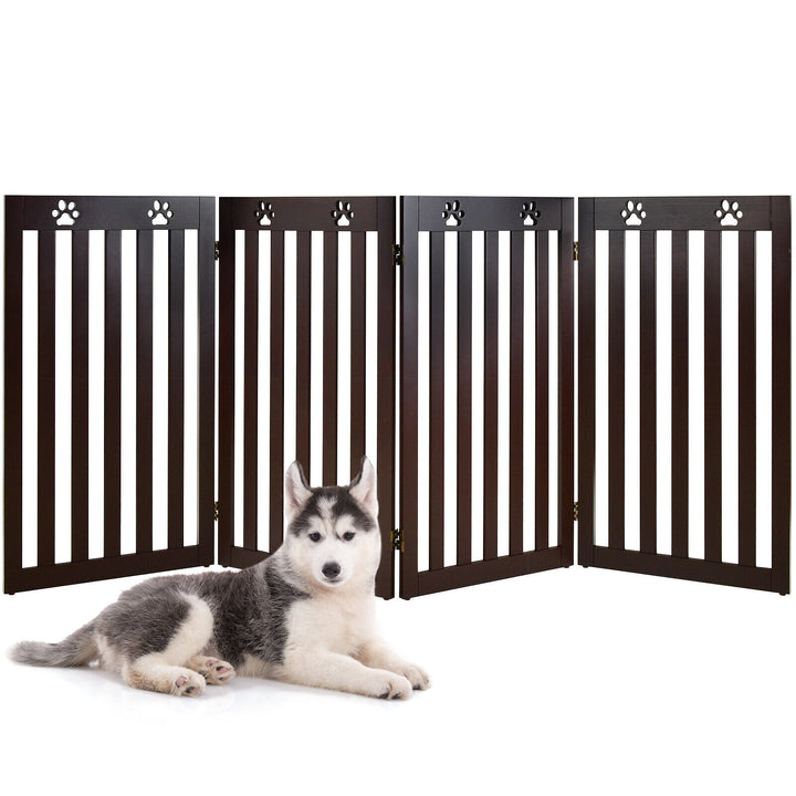 89cm Foldable Dog Fence with 360 Degree Swivel Hinges-Brown