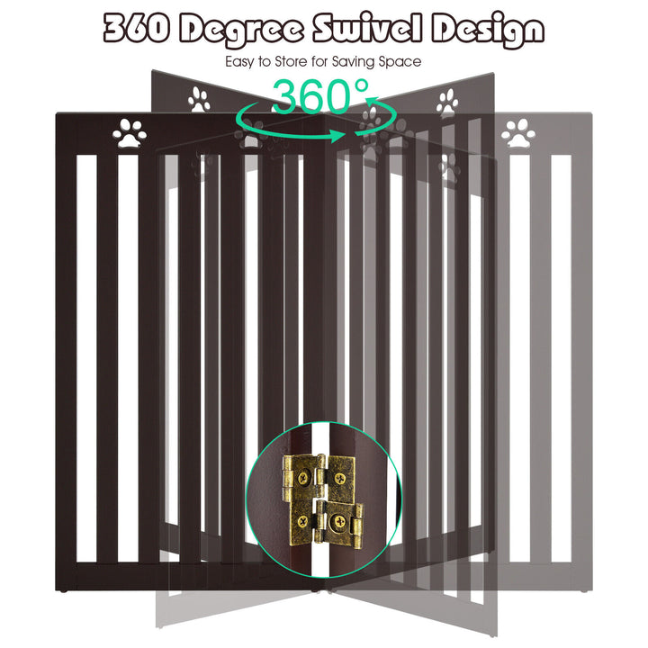 89cm Foldable Dog Fence with 360 Degree Swivel Hinges-Brown