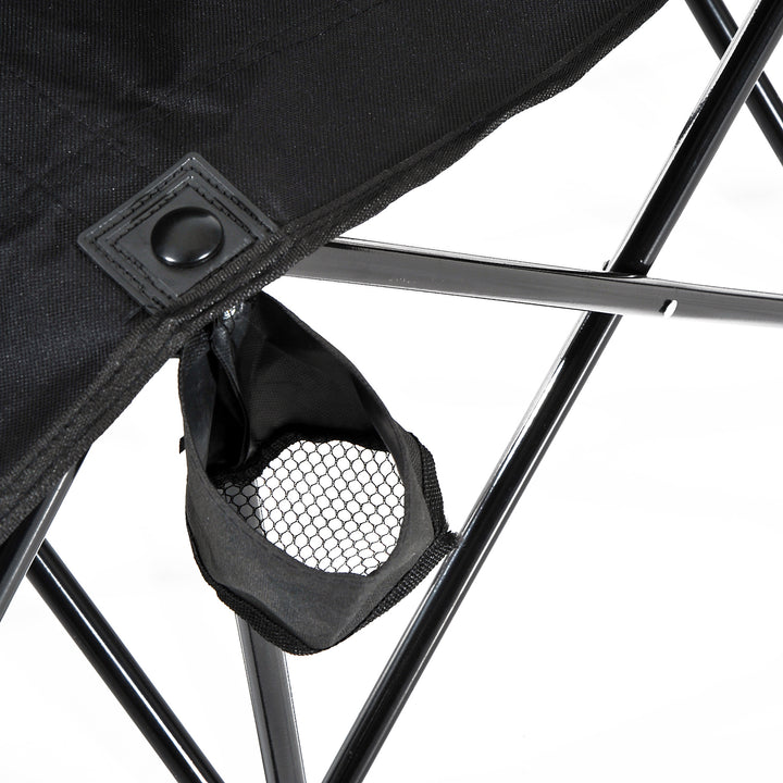 6 Seater Folding Sports Bench Outdoor Picnic Camping Portable Spectator Chair Steel Frame w/Cup Holder & Carry Bag - Black