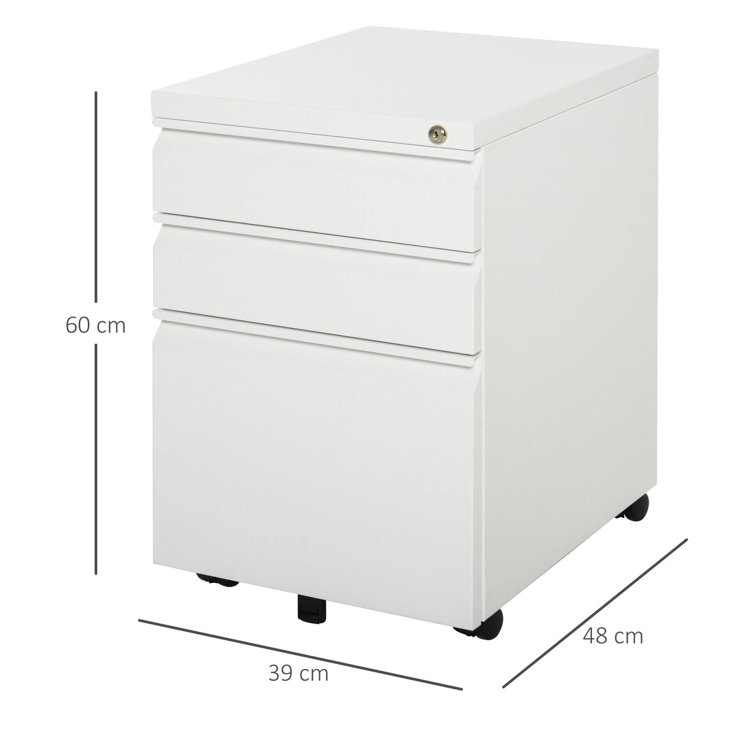 Vinsetto Metal Filing Cabinet 3 Drawer File Cabinet Lockable Mobile Vertical File Cabinet with Anti-tilt Design