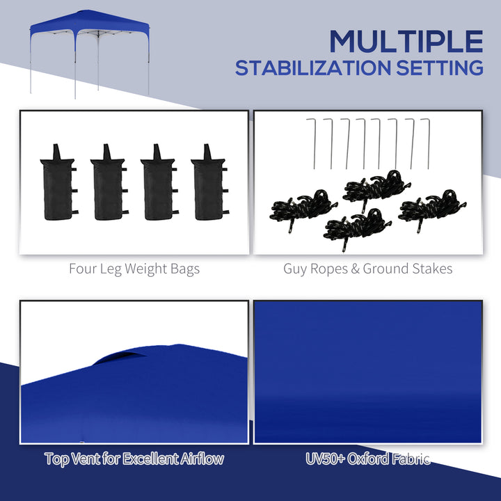 Outsunny 3x3m Pop Up Gazebo Height Adjustable Foldable Canopy Tent w/ Carry Bag, Wheels and 4 Leg Weight Bags, Blue