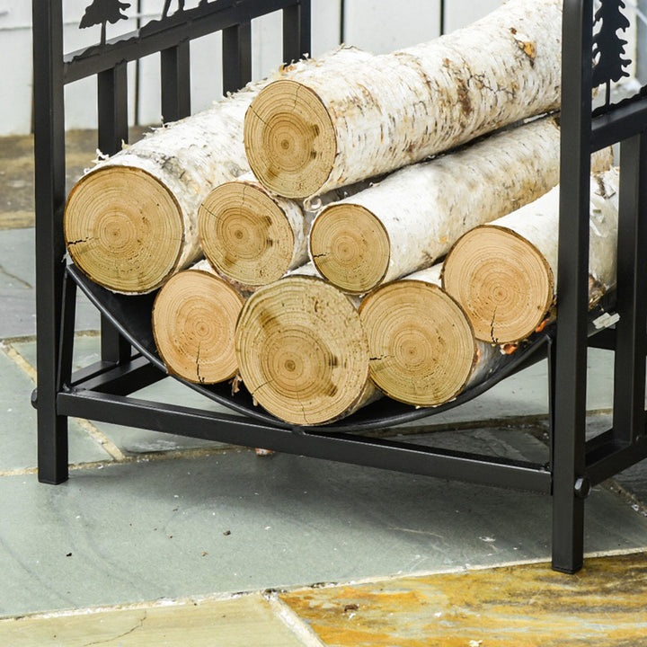 Outsunny Firewood Log Rack Curved Fireplace Log Holder Wood Storage Rack with Handles, Bear Shape Design, Outdoor and Indoor, 42 x 33.5 x 43 cm, Black