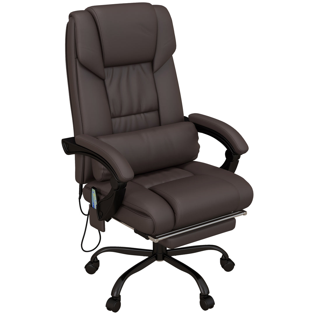 Vinsetto 6-Point PU Leather Massage Office Chair, Reclining Chair Height Adjustable Computer Chair with Footrest, Swivel Wheels, Remote